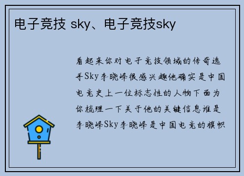 电子竞技 sky、电子竞技sky